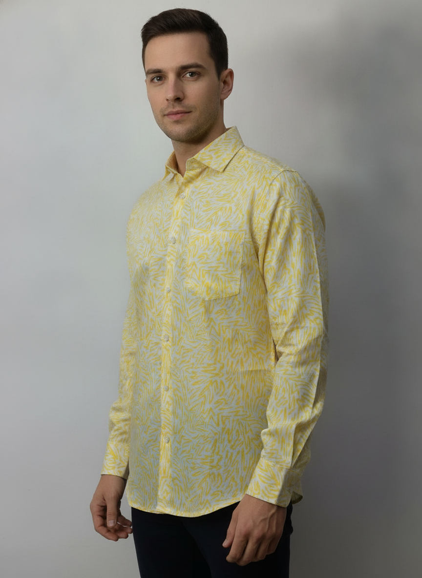 Smart Fit Rayon Shirt With Floral Print In Yellow