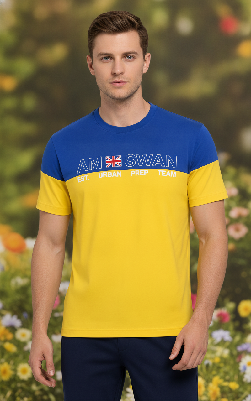 Mens Premium Cotton Colourblock Printed Half Sleeve Crew Neck T-Shirts