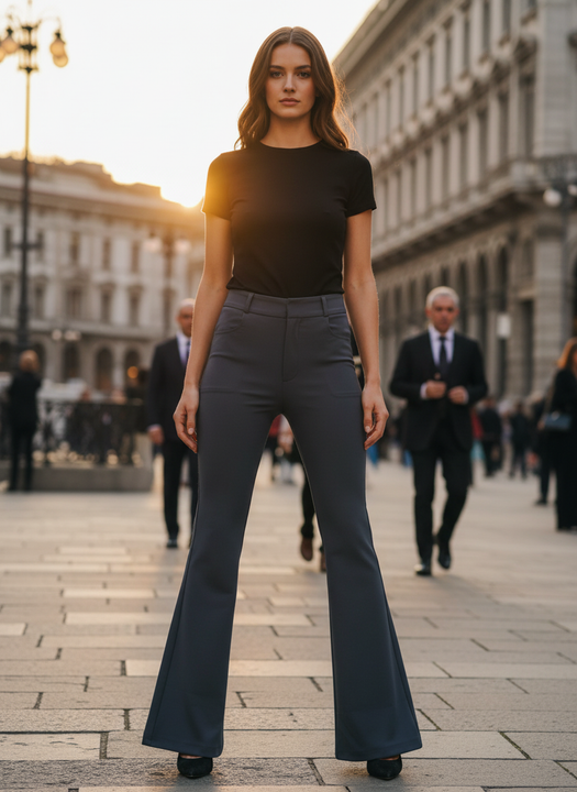 Dark Grey Flared Trousers for Women