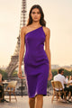 Women’s Luxury European Satin Purple Midi Dress