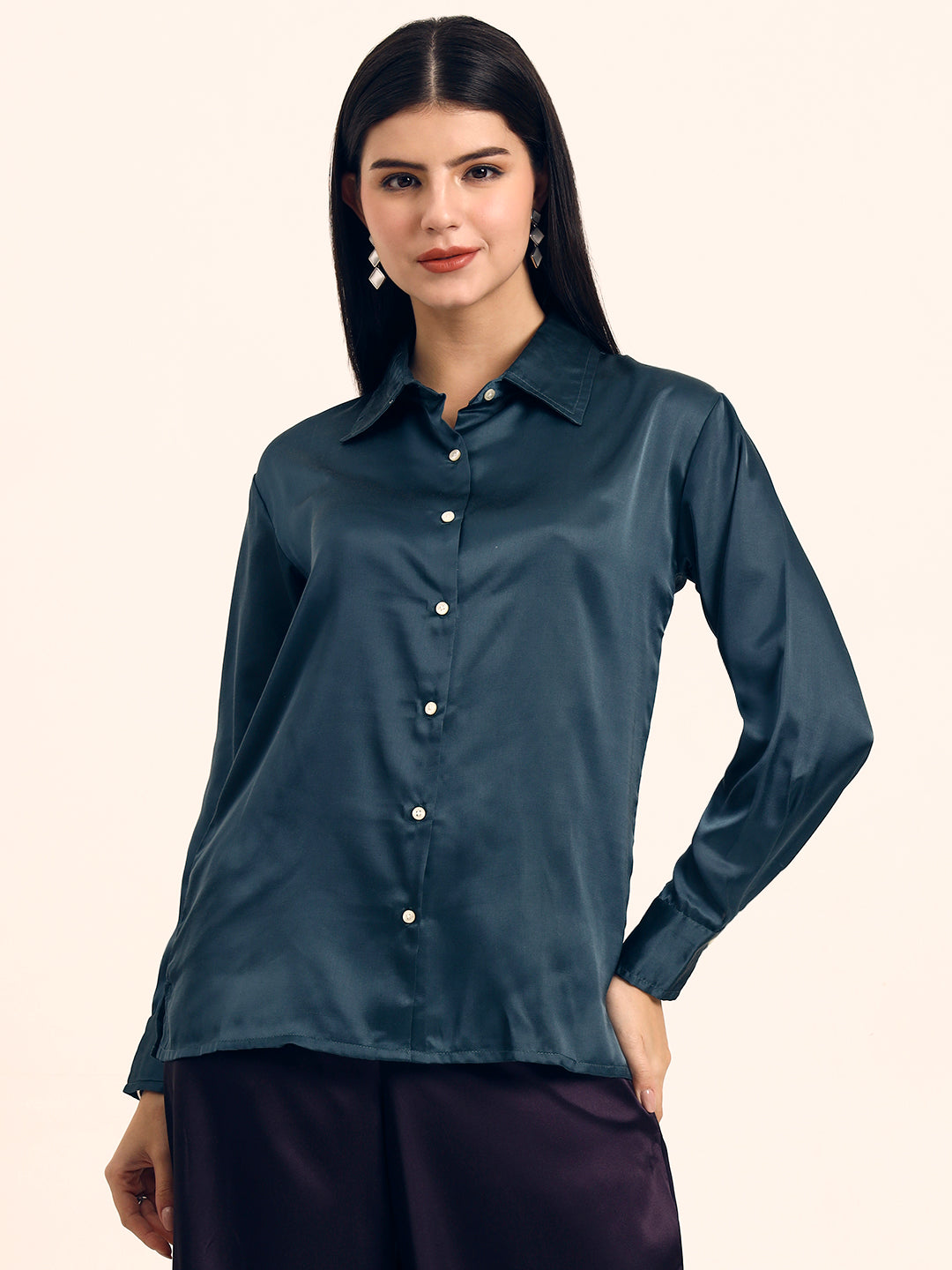 Luxury Modal Satin Shirt for Women  Deep Teal