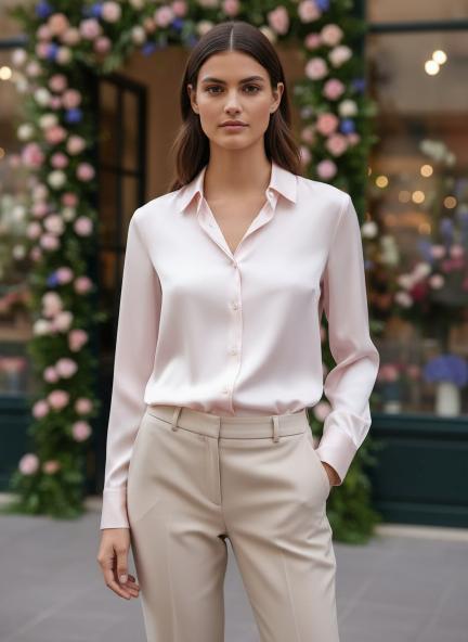 Soft Pink Regular Fit Summer Satin Shirt