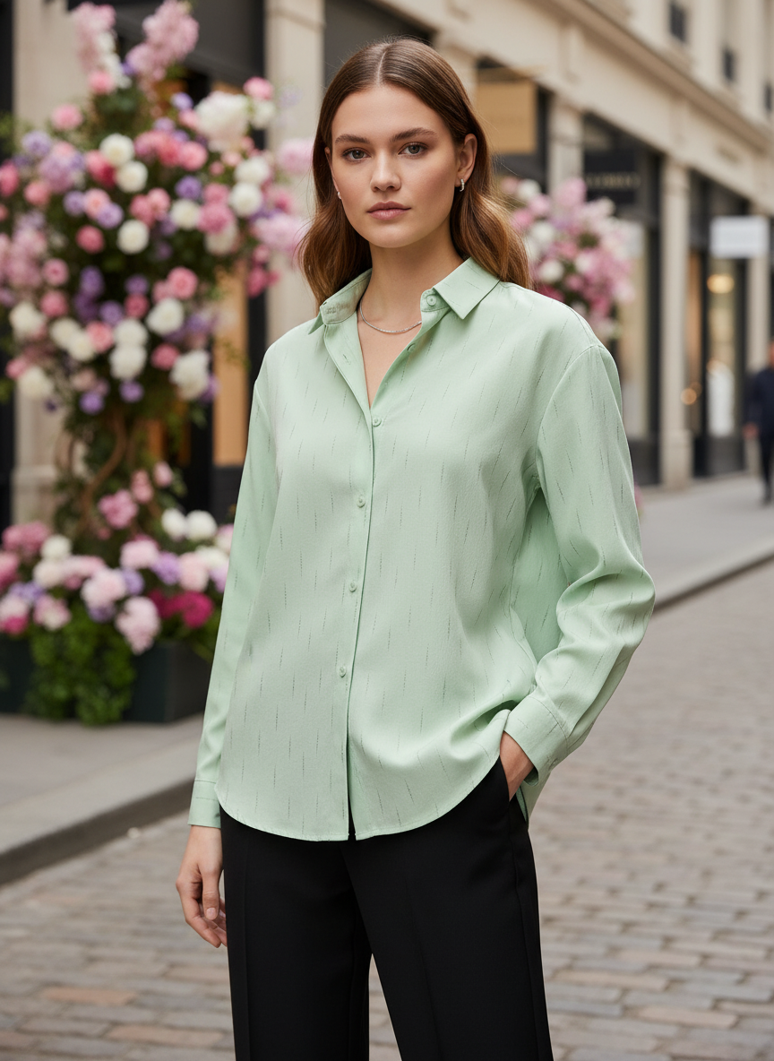 Light Green Striped Shirt for Women