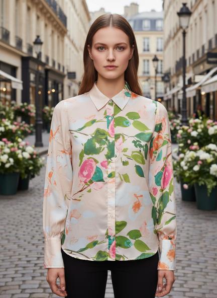 Satin Multicolour Long Length Curved Hem Digital Print Shirt