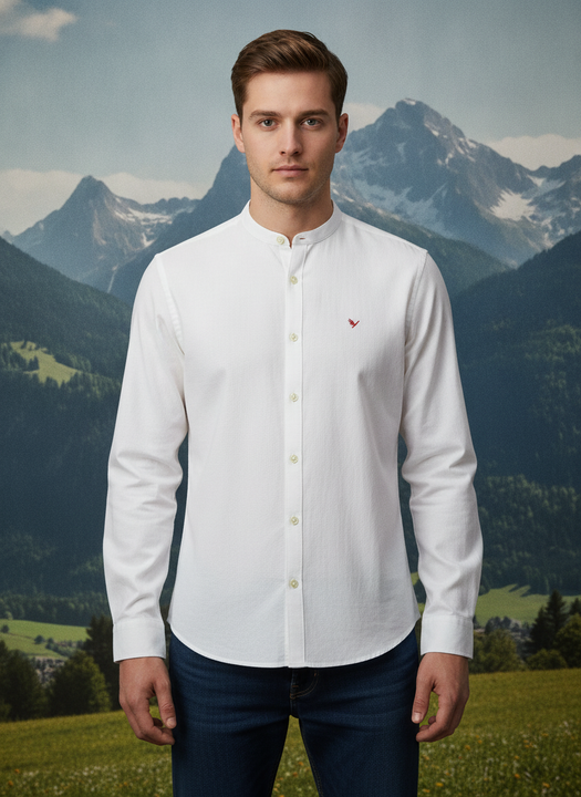 Amswan Premium Men'S Crinkle Cotton Shirt - Mandarin Collar, Long Sleeves