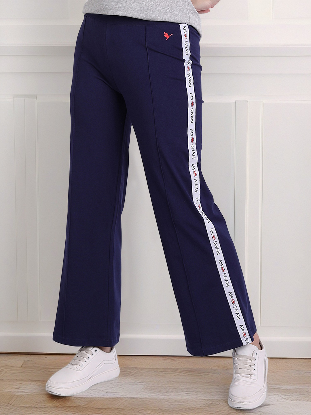 WOMENS COTTON LYCRA SMART FIT PRINTTED TAPE TRACK PANTS