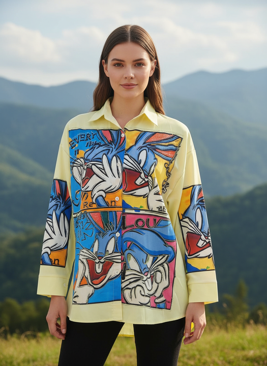 Women’s Premium Printed Oversize Satin-Shirt