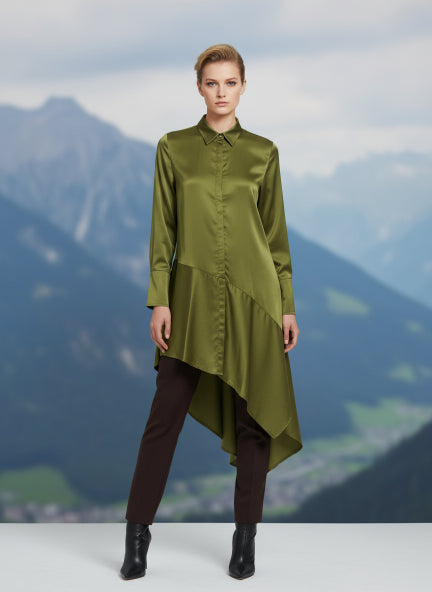European Satin A Symetrical Shirt Top