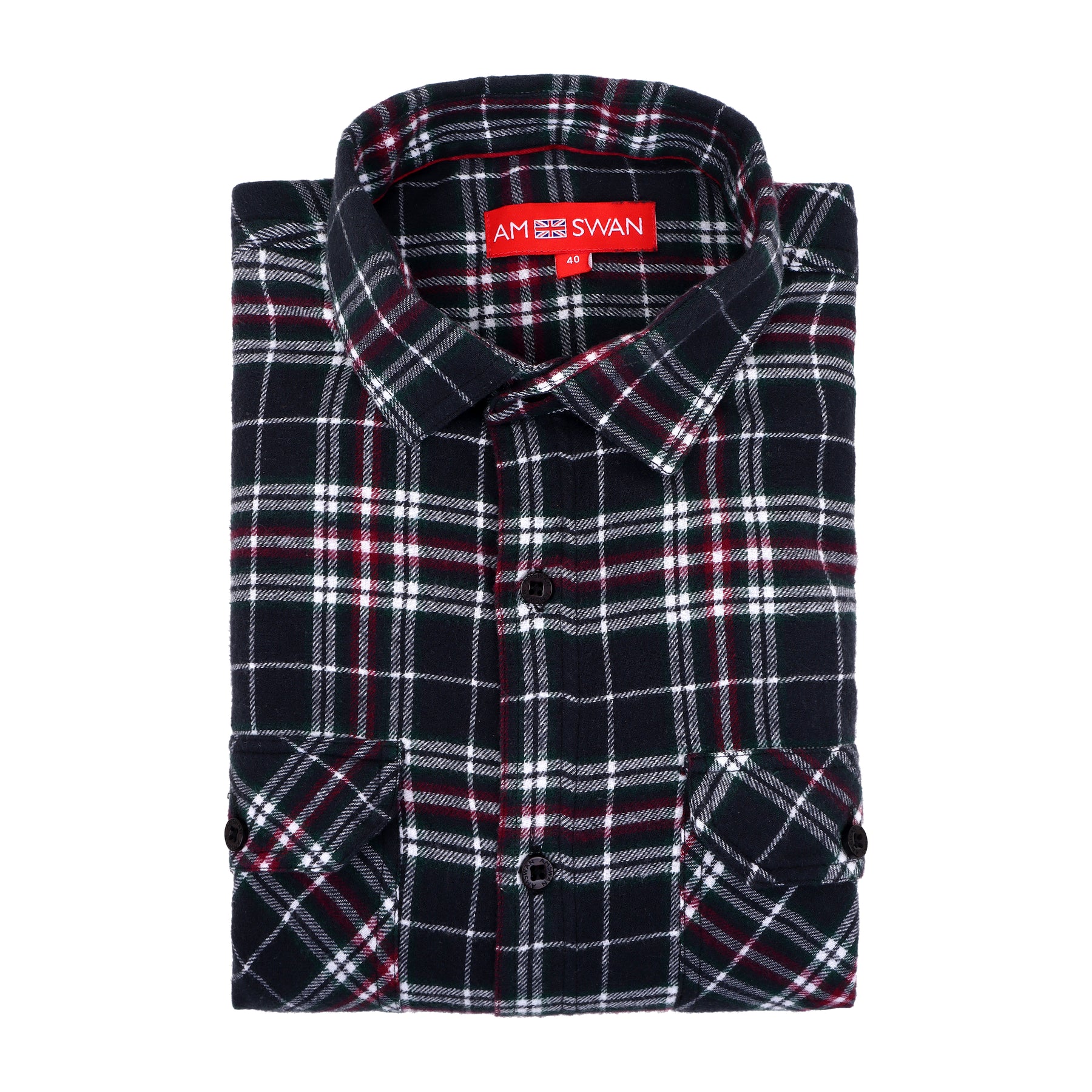 AMSWAN MEN'S PREMIUM FLANNEL SHIRT WITH STYLISH BUTTONED FLAP POCKETS