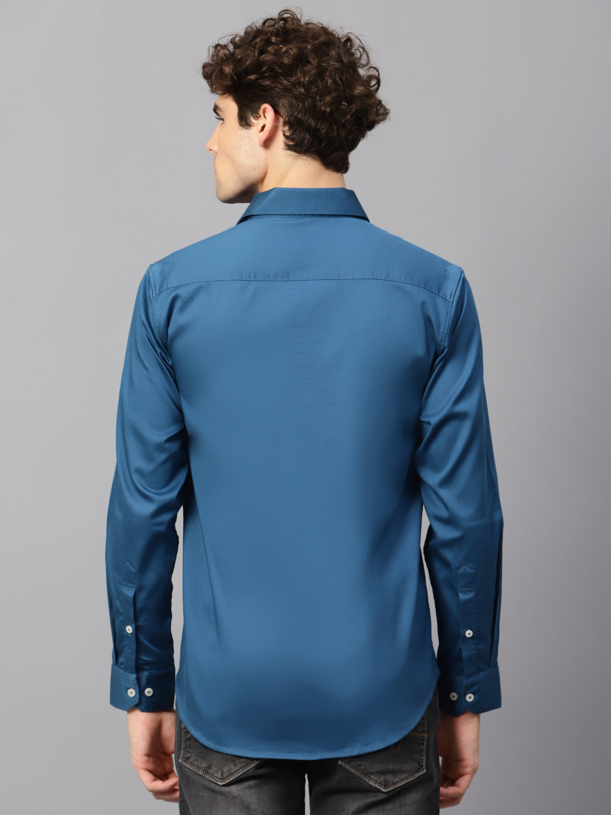 Premium Cotton Lycra Satin Dogger Blue Shirt