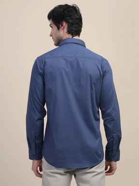 Blue Athleisure Shirts With Premium Cotton Lycra