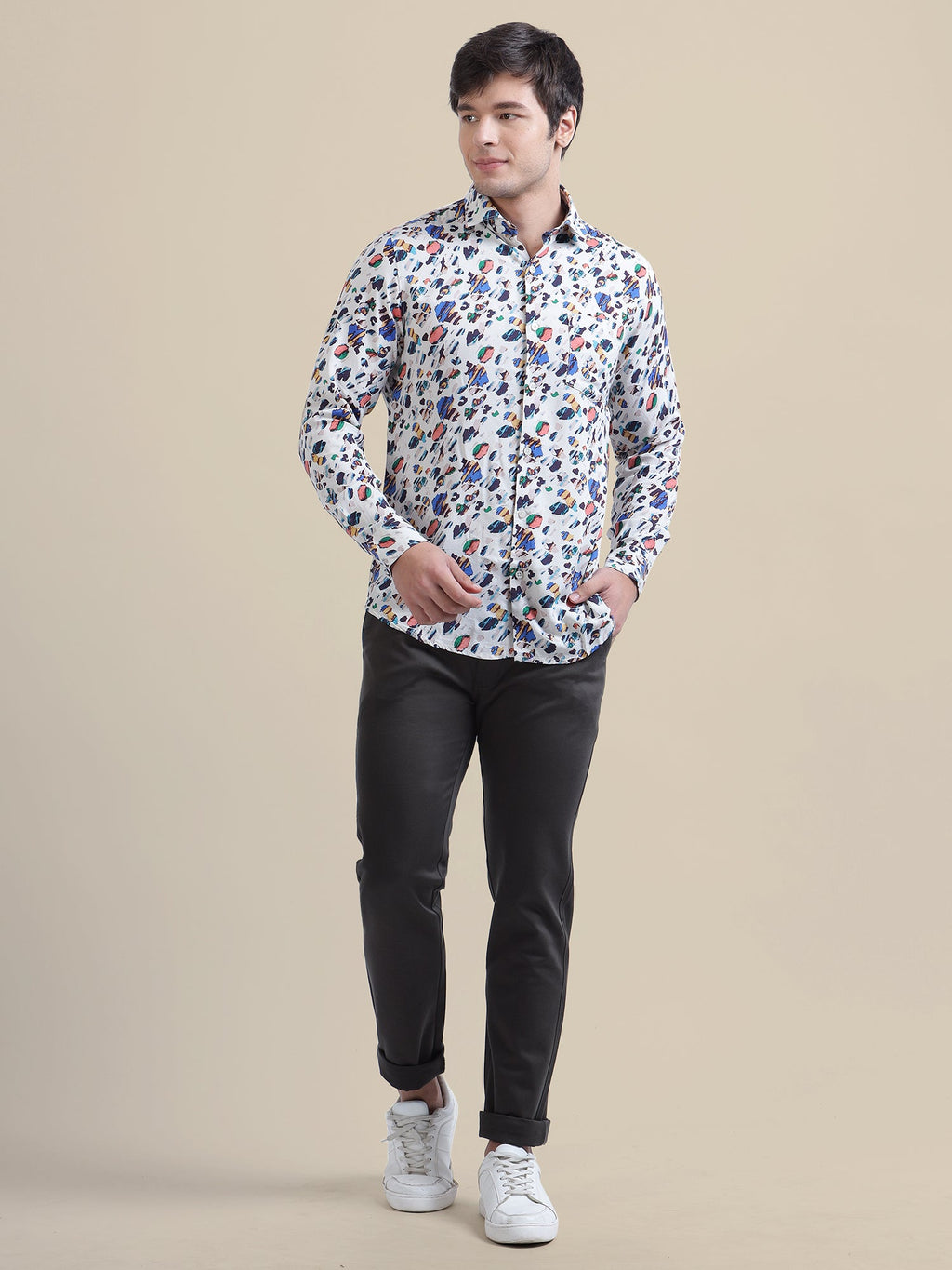 Black Casual Trousers Solid Cotton Lycra Smart Fit