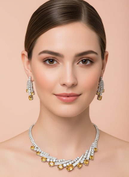 Luxury Gold-Tone Cubic Zirconia Necklace & Earrings Set