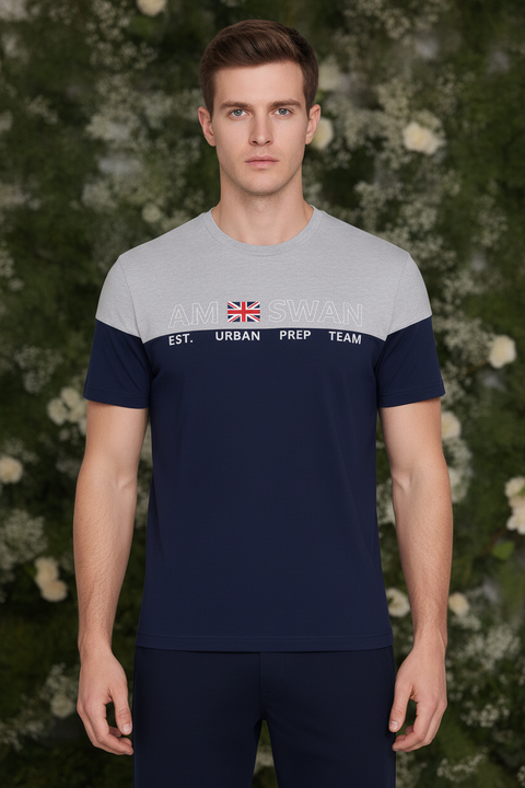 Mens Premium Cotton Colourblock Printed Half Sleeve Crew Neck T-Shirts