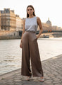 Satin Wide Leg Pants European Fabric  Mocha Pearl Glam Look