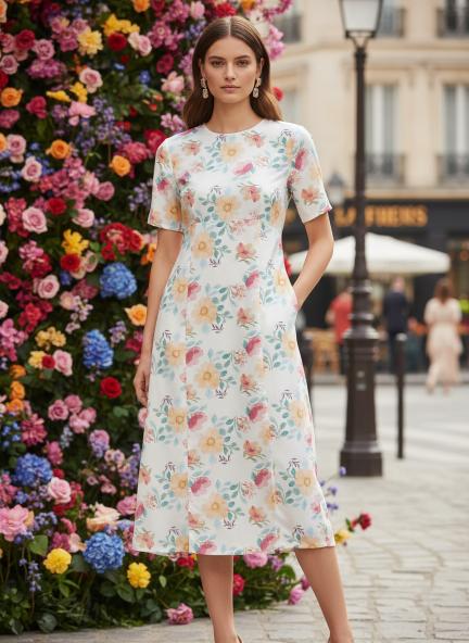 Premium Muslin Digital Print  Maxi Dress With Slash Pocket