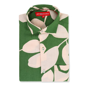 AMSWAN MEN'S PREMIUM RAYON CASUAL SHIRT WITH GREEN FLORAL PRINT