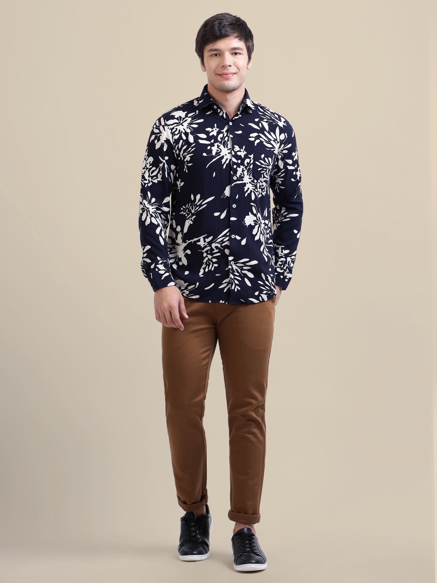 Men's Premium Rayon Shirt With Navy Floral Print