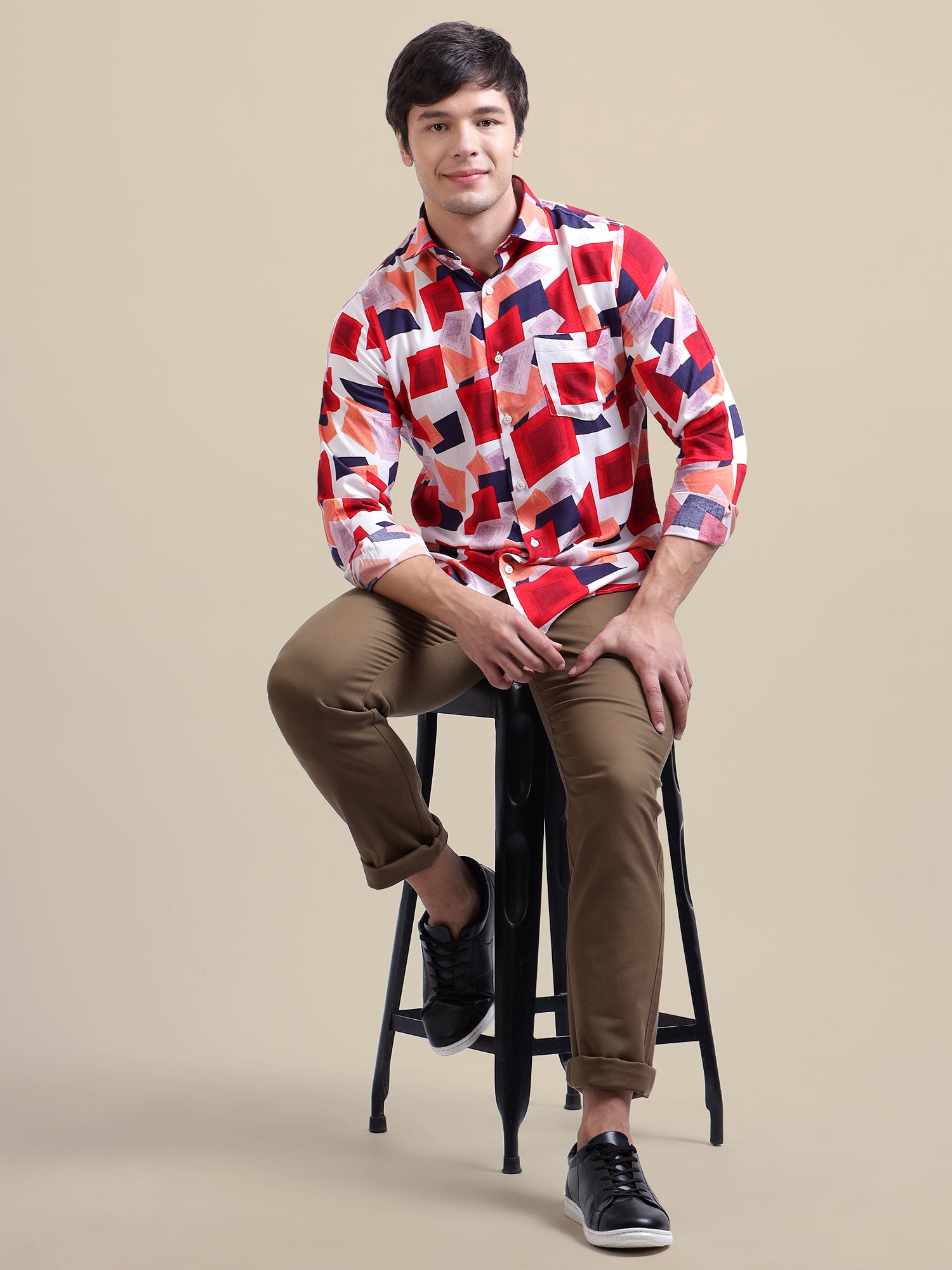 AMSWAN MEN'S PREMIUM RAYON SHIRT WITH RED AND BLUE PRINT