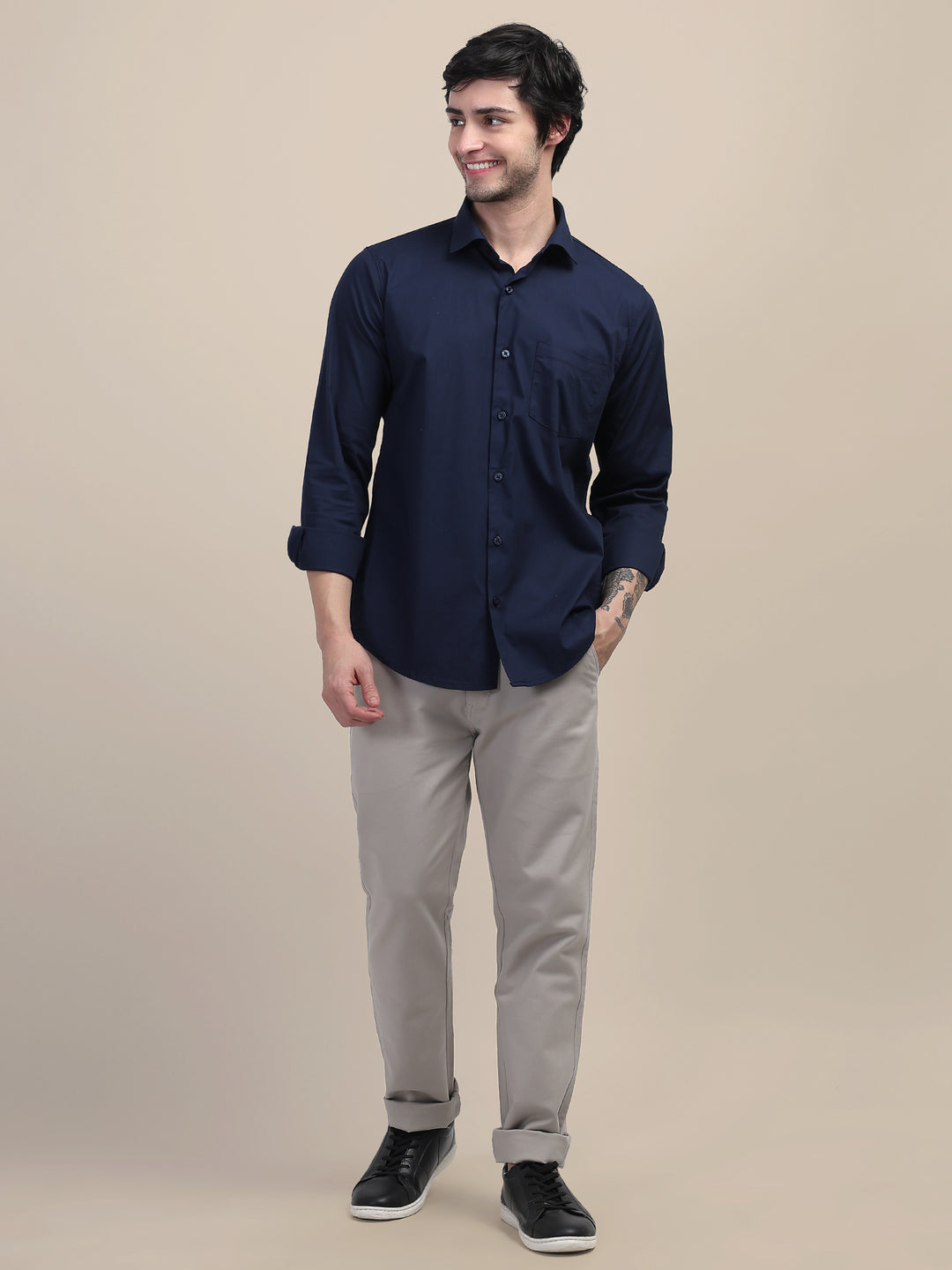 Deep Navy Shirt With Premium Cotton Lycra