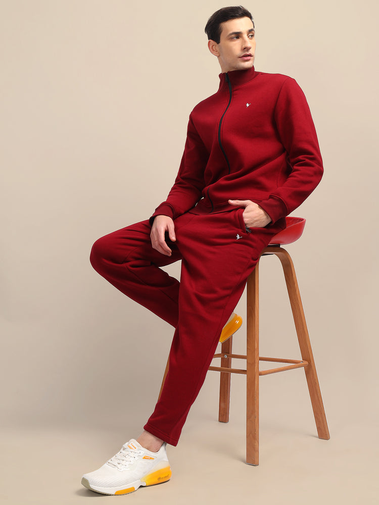 Amswan Men'S Maroon Cord Set: Full Zipper Sweatshirt & Sweatpants For Ultimate Comfort And Style