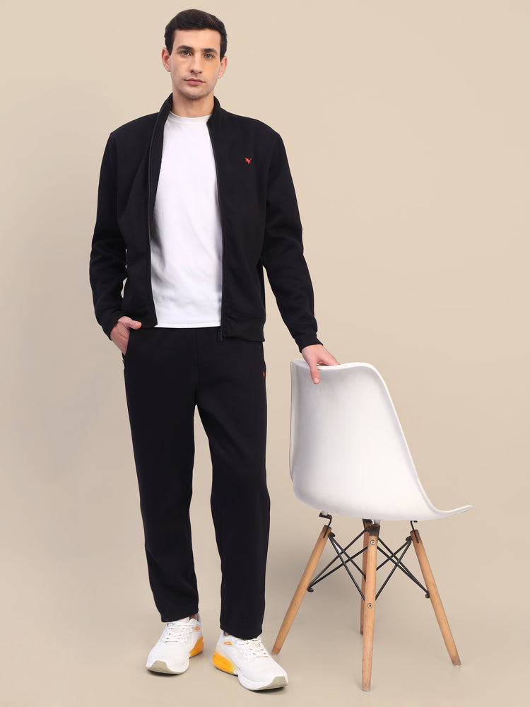 Amswan Men'S Black Cord Set: Full Zipper Sweatshirt & Sweatpants For Ultimate Comfort And Style