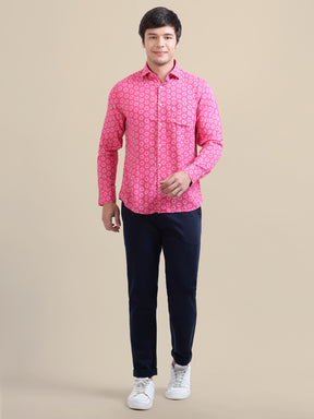 Men's Premium Rayon Shirt With Pink Block Print