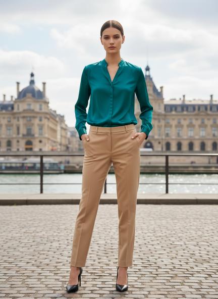 Summer Satin Peacock Mandarin Collar Shirt