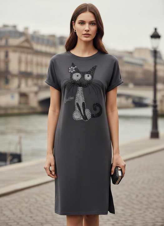 Women’s Stylish Cat Print T-Shirt Dress