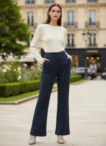 Premium Indigo Knit Flared Trouser With Slash Pocket