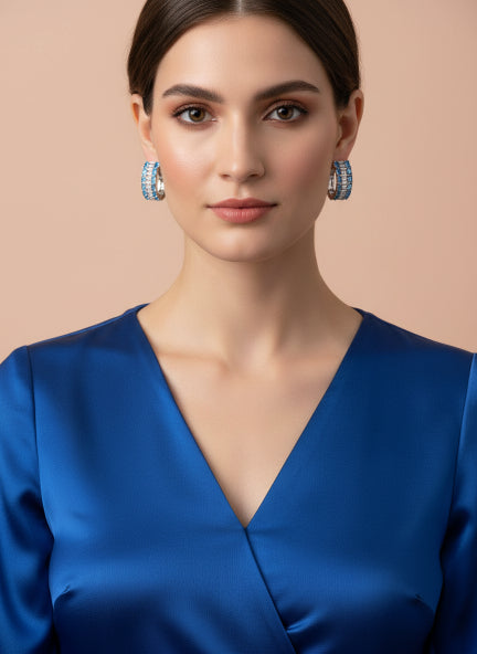 Blue Cubic Zirconia Crystal Hoop Earrings