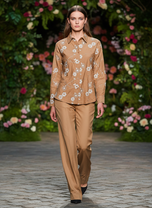 Elegant Floral Printed Women’s Shirt with Trouser Set