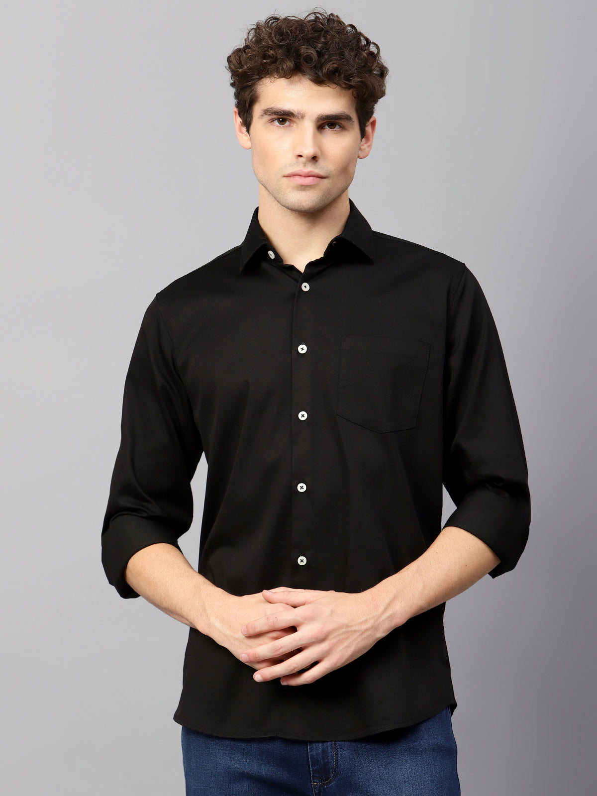 Premium Cotton Lycra Satin Black Shirt