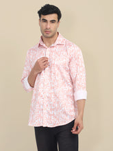 Men's Poly Satin Lycra Orange Digital Printed Shirt