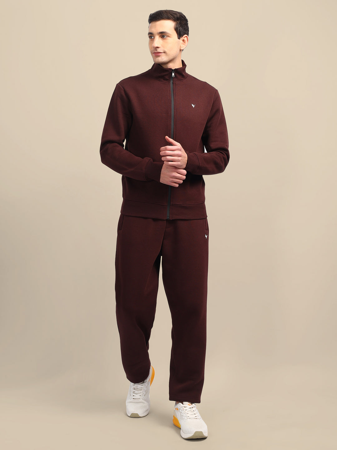 Amswan Men'S Brown Cord Set: Full Zipper Sweatshirt & Sweatpants For Ultimate Comfort And Style