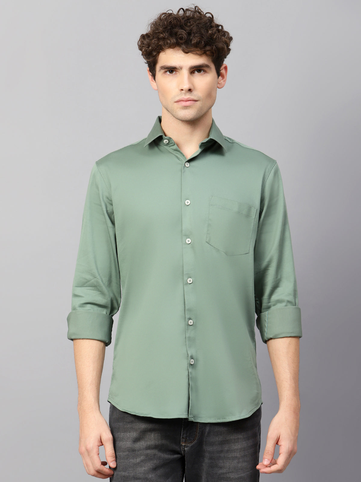 Premium Cotton Lycra Satin Sea Green Shirt