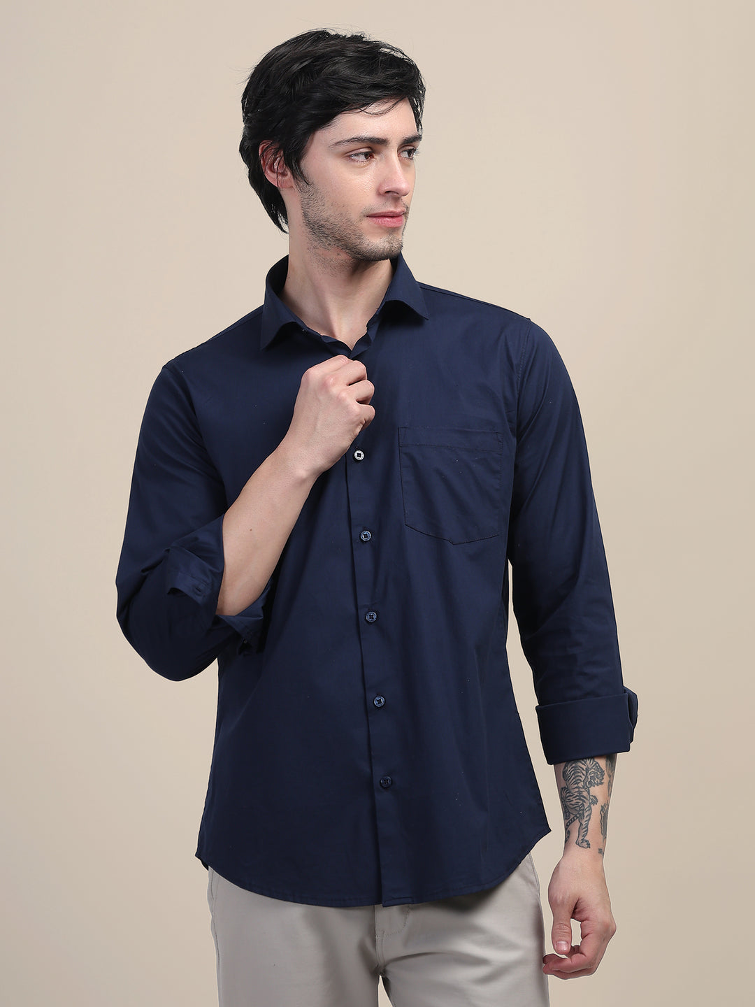 Deep Navy Shirt With Premium Cotton Lycra