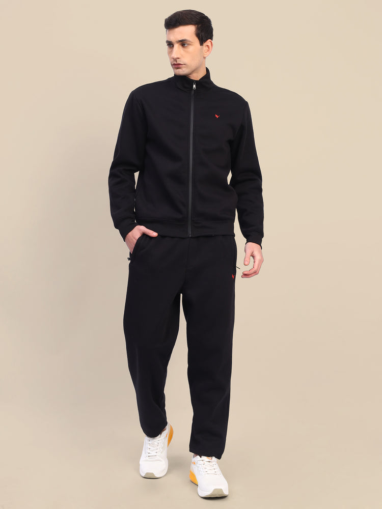 Amswan Men'S Black Cord Set: Full Zipper Sweatshirt & Sweatpants For Ultimate Comfort And Style