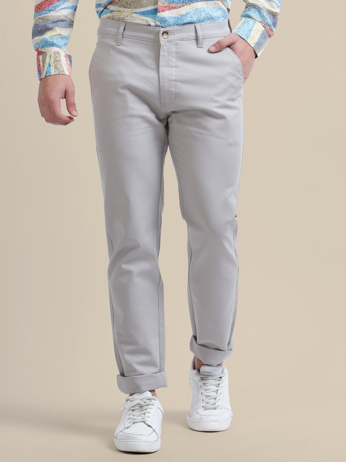 Casual Trousers  Solid Cotton Lycra Smart Fit