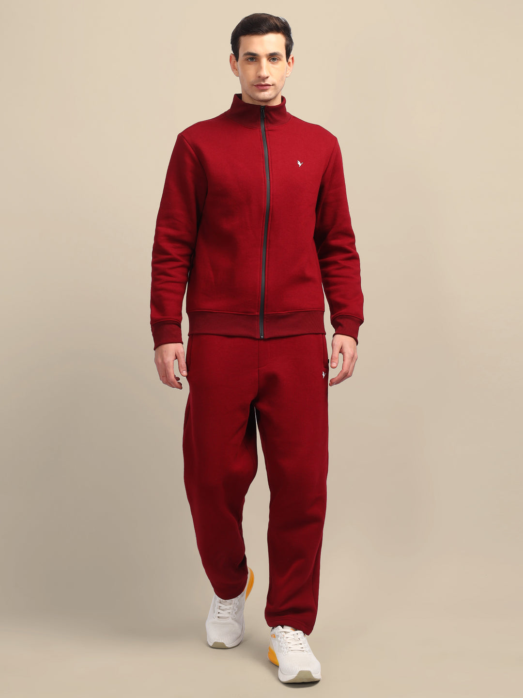 Amswan Men'S Maroon Cord Set: Full Zipper Sweatshirt & Sweatpants For Ultimate Comfort And Style