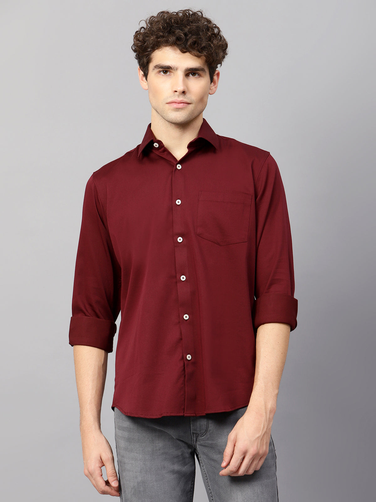 Premium Cotton Lycra Satin Maroon Shirt