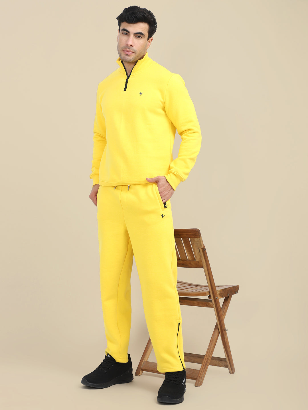 AMSWAN MEN'S YELLOW CORD SET: HALF ZIPPER SWEATSHIRT & SWEATPANTS FOR ULTIMATE COMFORT AND STYLE