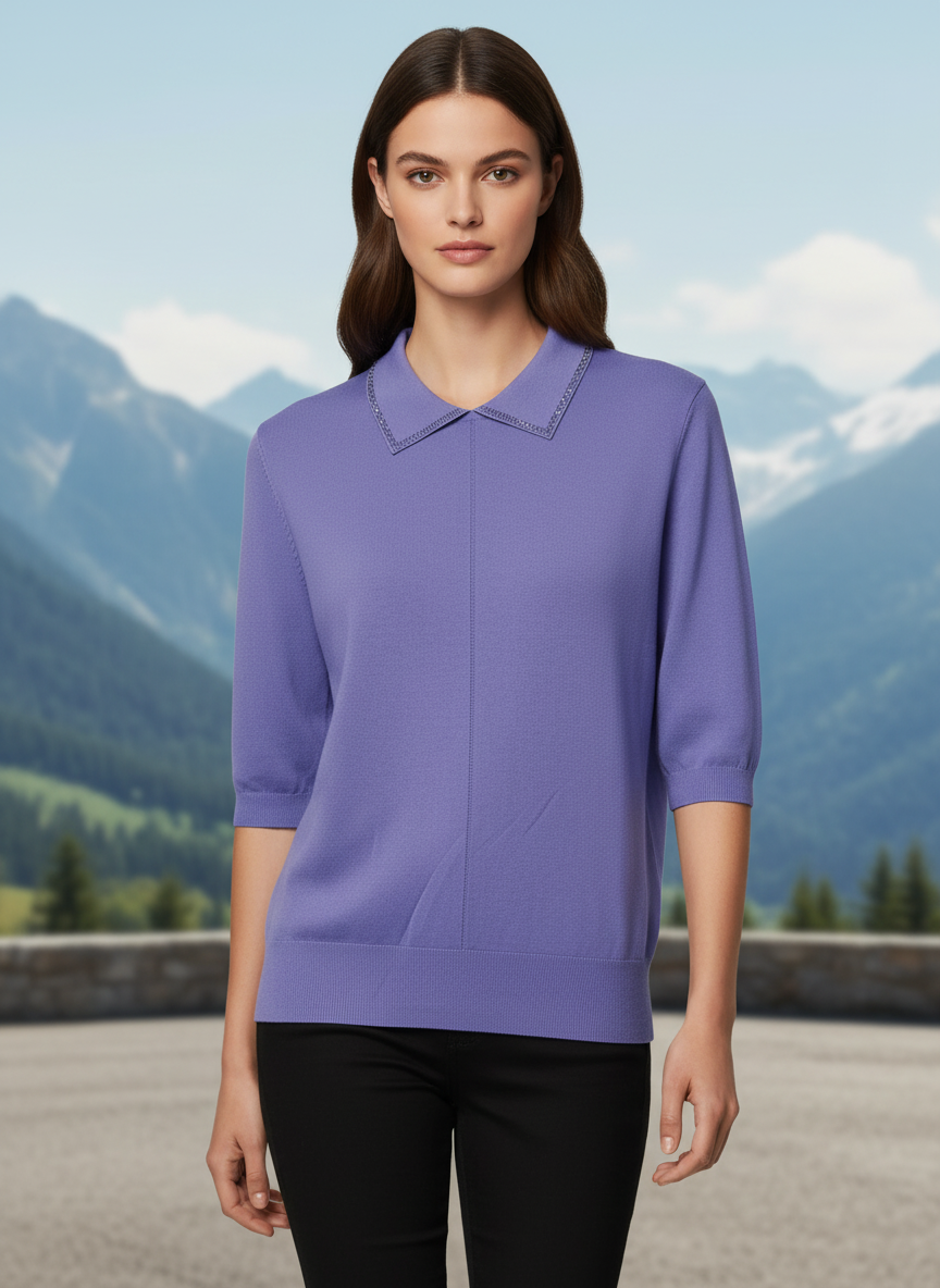 Lavender Purple Knit Top with Embellished Peter Pan Collar