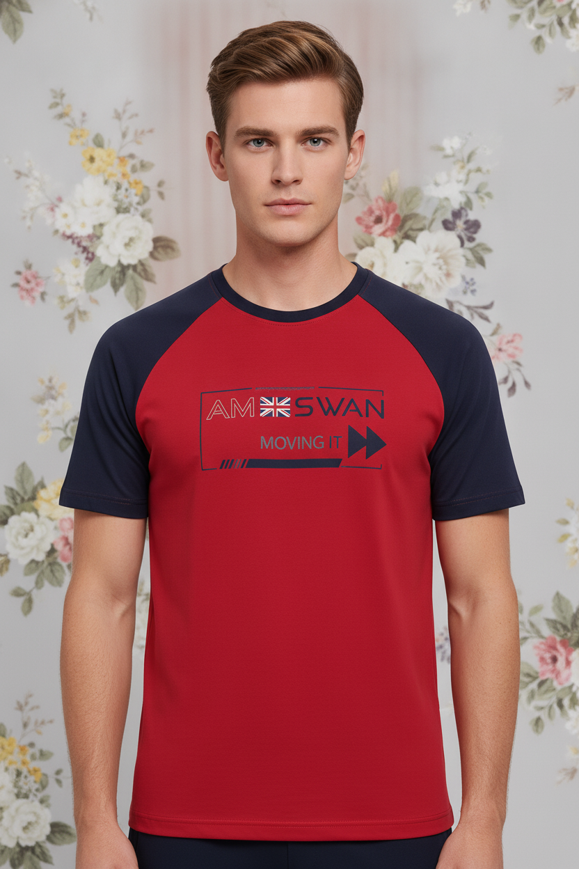 Mens Cotton Rich Lycra Graphic Raglan Half Sleeve Crew Neck T-Shirts