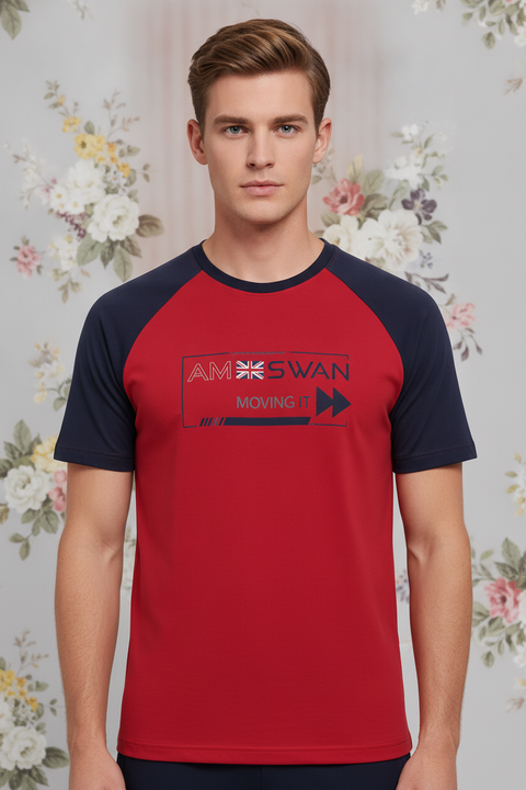 Mens Cotton Rich Lycra Graphic Raglan Half Sleeve Crew Neck T-Shirts