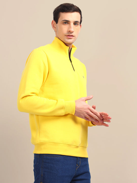 Amswan Men'S Yellow Solid Half-Zip Sweatshirt