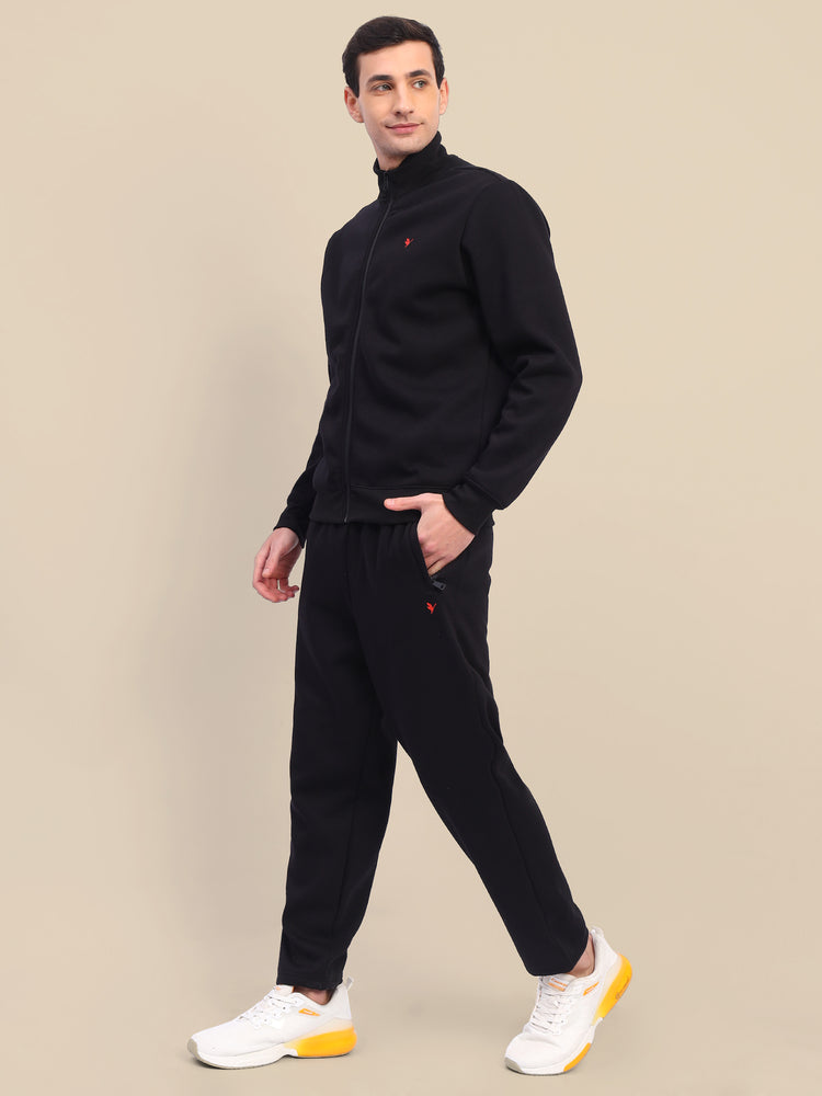 Amswan Men'S Black Cord Set: Full Zipper Sweatshirt & Sweatpants For Ultimate Comfort And Style