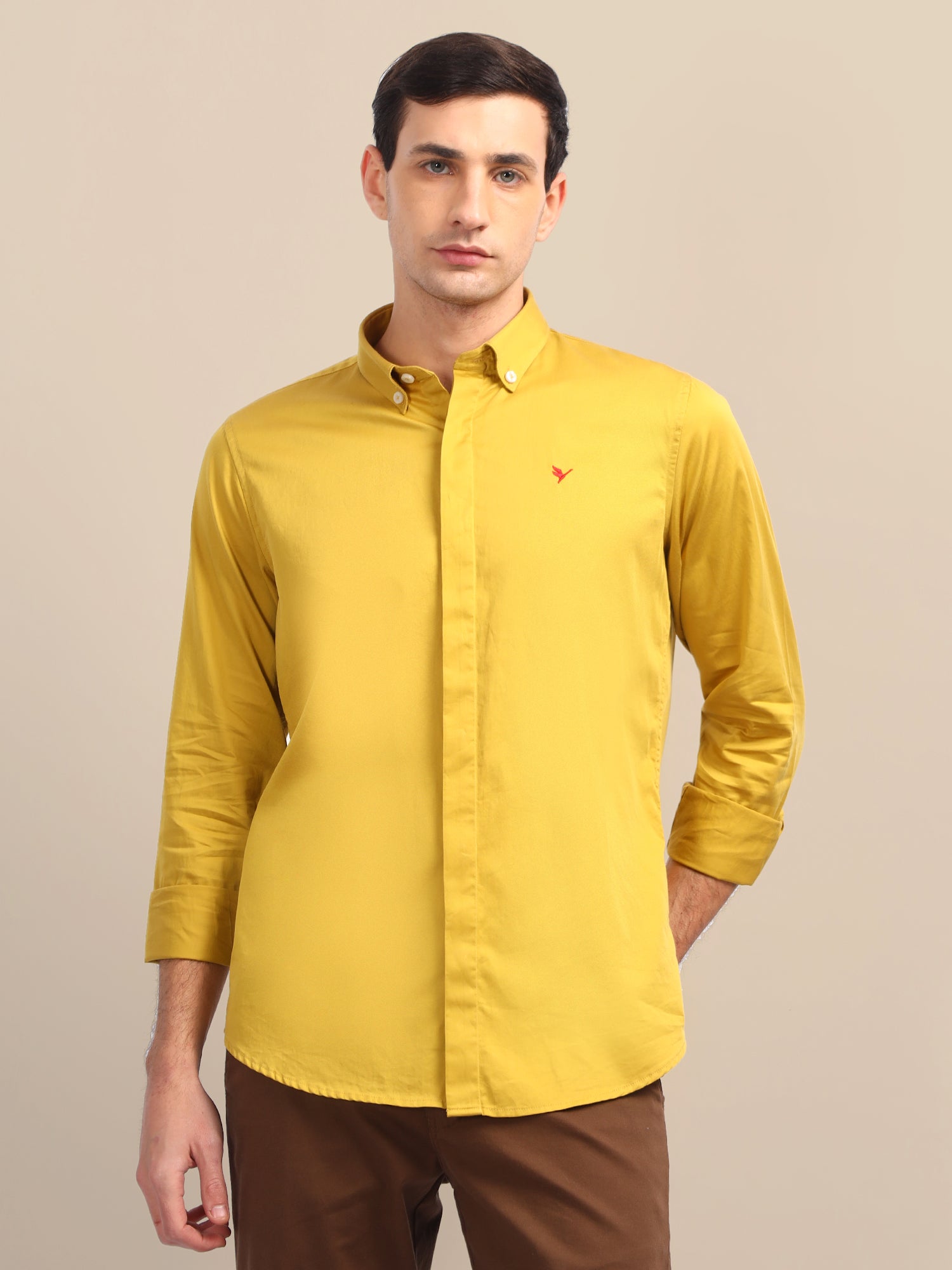 AMSWAN YELLOW ATHLEISURE SHIRTS WITH PREMIUM COTTON LYCRA BLEND