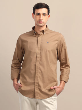 Brown Athleisure Shirts With Premium Cotton Lycra