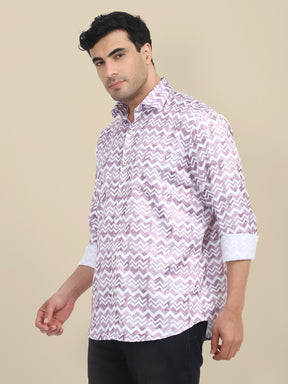 Men's Poly Satin Lycra Mauve Digital Printed Shirt